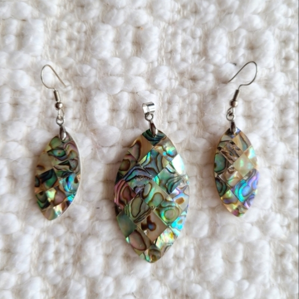 Abalone Shell Mosiac Pendant and Earring Set